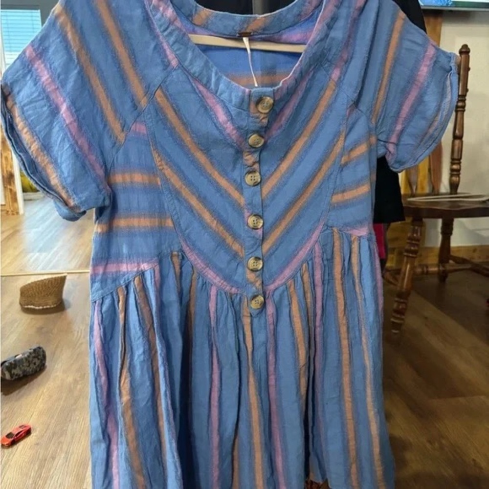 Blue and Pink Striped Casual Dress